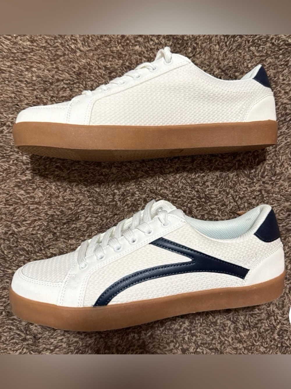 Avenue White Sneakers with Navy Trim and Gum Sole